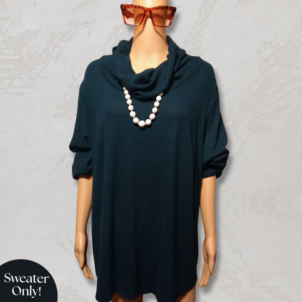 Teal Green Cowl Neck Sweater 3X Plus Size Boho Cozy Knit (Sweater Only)